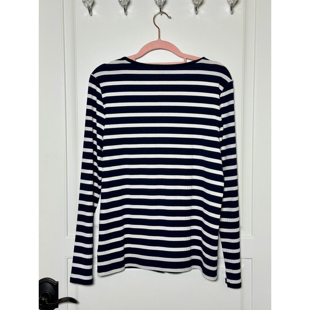 TALBOTS NAVY BLUE AND WHITE STRIPE CARDIGAN SIZE MEDIUM - Picture 8 of 10